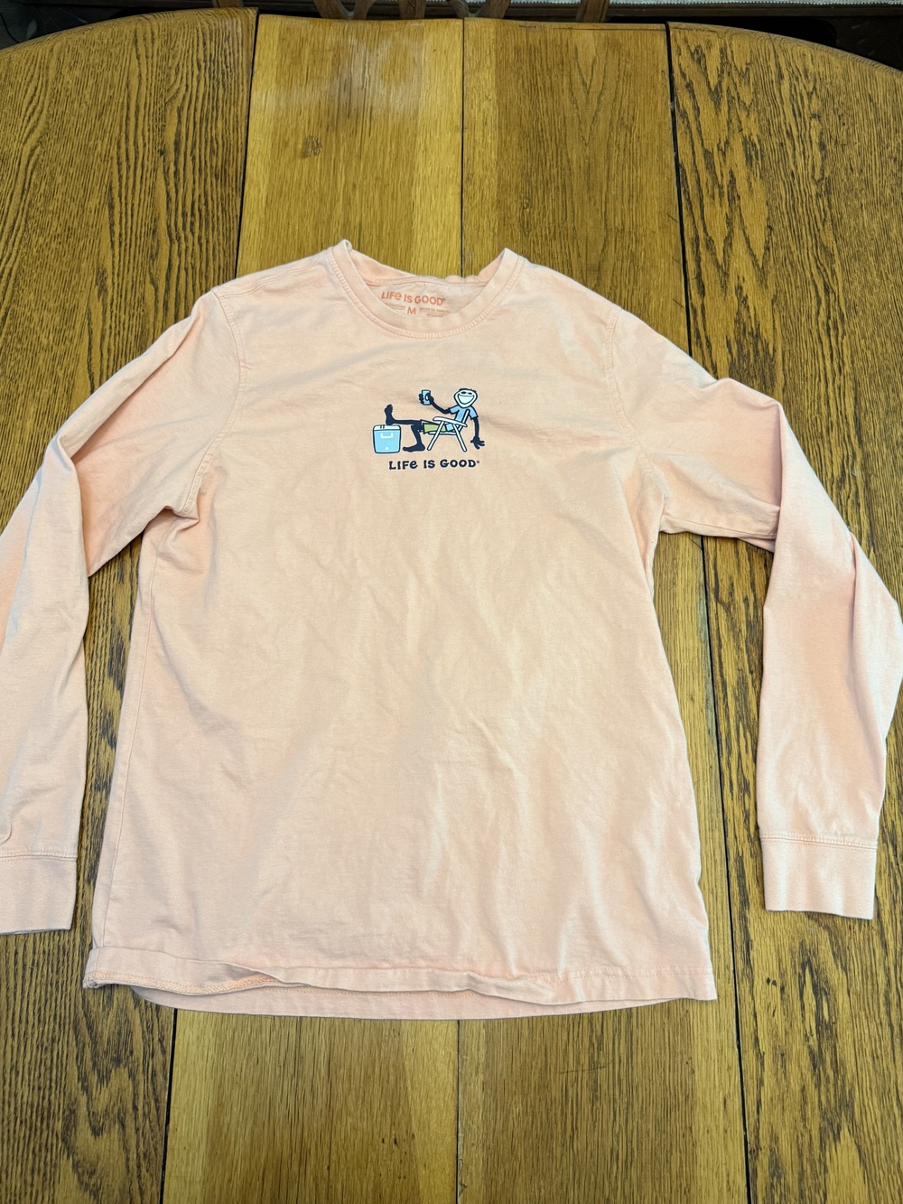 Life Is Good Shirt Mens Medium Pink Long Sleeve Lounge Chill Outdoors Graphic